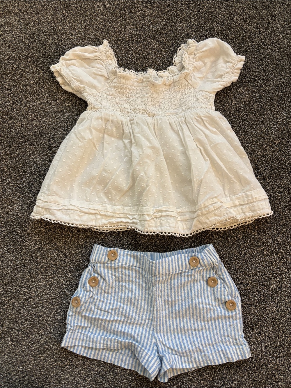 24M Puff Sleeve Top & Striped Button Shorts Set